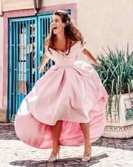 Off The Shoulder Asymmetrical Satin Dress - RongMoon