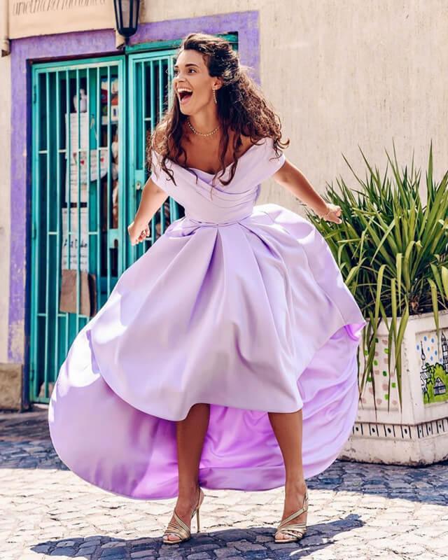 Off The Shoulder Asymmetrical Satin Dress - RongMoon