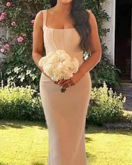 Champagne Sheath Column Satin Dress - RongMoon