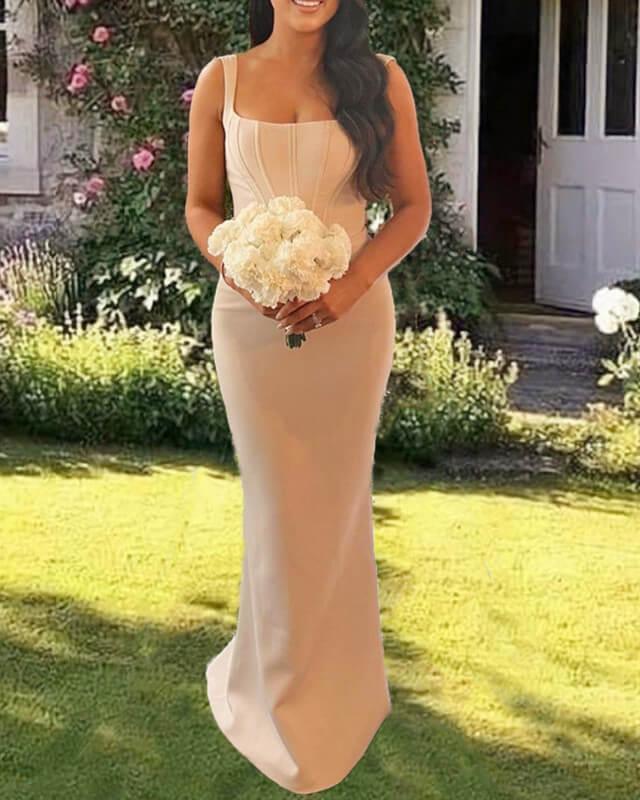Champagne Sheath Column Satin Dress - RongMoon