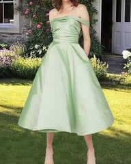 Sage Satin Off Shoulder Midi Dress - RongMoon