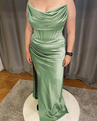 Mermaid Plus Size Sage Corset Satin Dress - RongMoon