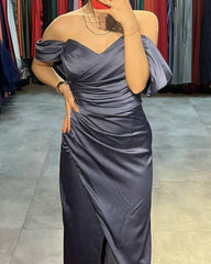 Dusty Blue Midi Soft Satin Dress