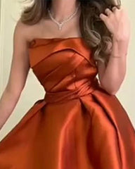 Burnt Orange Satin Strapless Dress