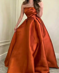Burnt Orange Satin Strapless Dress