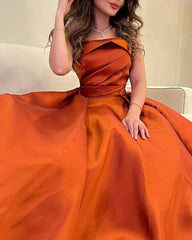 Long Ruched Satin Strapless Dress