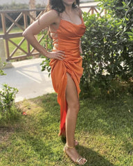 Women's Sheath Midi Open Back Satin Dress