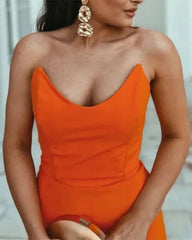 Mermaid Strapless Orange Dress