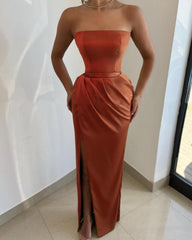 Sleeveless Sheath Satin Slit Dress - RongMoon