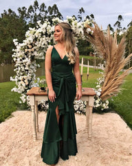 Mermaid Dark Green Satin Bow Sashes Dress