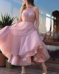 Halter A-line Tulle Midi Dress