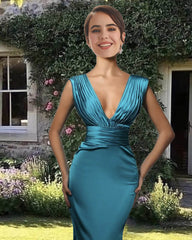 Mermaid V Neck Empire Satin Gown