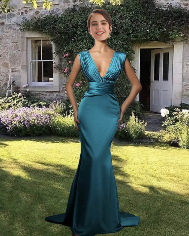 Mermaid V Neck Empire Satin Gown