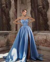 Long Ruched Sweetheart Split Dress - RongMoon