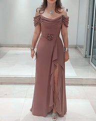 Off Shoulder Chiffon Split Dress