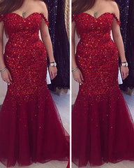 Mermaid Sweetheart Crystal Beaded Prom Dresses Off Shoulder