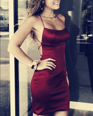 Strapless Cross Back Satin Sheath Homecoming Party Dresses