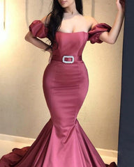 Burgundy Mermaid Prom Dress Off The Shoulder