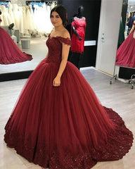 Tulle Ball Gown Dresses Lace Edge V Neck Off The Shoulder