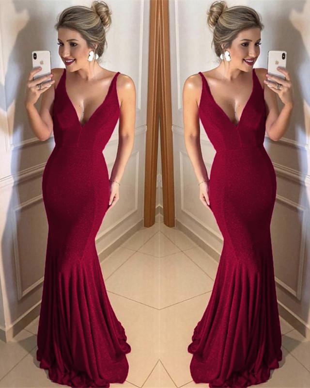 Sparkle Sequin V Neck Mermaid Prom Dresses
