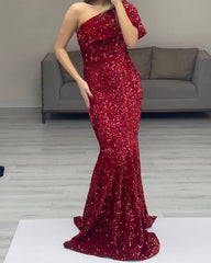 Mermaid Sequin One Shoulder Dress