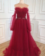 Tulle Princess Prom Dresses Ruffles Sweetheart Puffy Sleeves