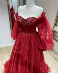Tulle Sweetheart Prom Dresses With Puff Sleeves