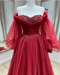 Tulle Sweetheart Prom Dresses With Puff Sleeves
