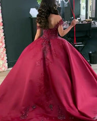 Stunning Beaded Off Shoulder Ball Gown Satin Dresses
