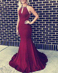 Sparkle Beaded Mermaid Prom Dresses Halter Open Back