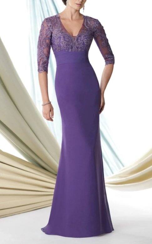 Blue Mother Of The Bride Dresses Mermaid V-neck Half Sleeves Chiffon Appliques Beaded Long Groom Mother Dresses Wedding - RongMoon