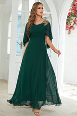 2023 Short Sleeve Appliques Chiffon Long Party Dress