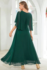 2023 Short Sleeve Appliques Chiffon Long Party Dress