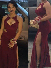 Sheath/Column Halter Sleeveless Jersey Floor-Length Dresses - RongMoon