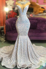 Trumpet Mermaid Beading Sequin White Prom Dress