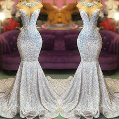Trumpet Mermaid Beading Sequin White Prom Dress