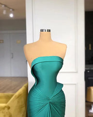 Satin Green Trumpet Mermaid Strapless Ruched Prom Dress