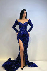 Sequin Trumpet Mermaid Black Slit Prom Dress