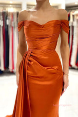 Satin Detachable Train Orange Trumpet Mermaid Prom Dress