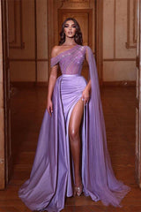 Purple One Shoulder Satin Trumpet Mermaid With Slit