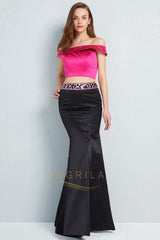 Off-the-shoulder Two-piece Beading Mermaid Evening Dresses
