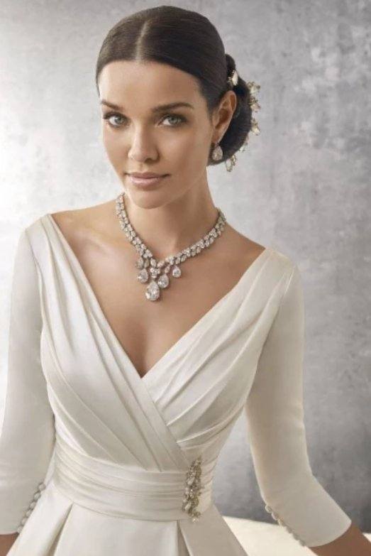 Backless Wedding Dresses Ball Gown V-neck 3/4 Sleeves Satin Boho Wedding Gown Bridal Dresses - RongMoon