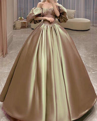 Puffy Sleeves Princess Prom Dresses Satin - RongMoon