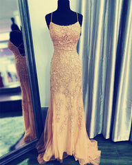Backless Mermaid Lace Prom Dresses