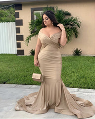 Sexy V Neck Satin Mermaid Prom Dresses Off Shoulder
