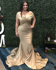 Sexy V Neck Satin Mermaid Prom Dresses Off Shoulder