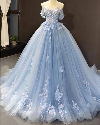 Tulle Ball Gown Dresses Off Shoulder Lace Embroidery - RongMoon