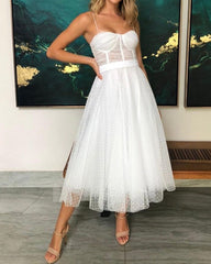 Civil Wedding Dresses Tulle Sweetheart Corset Tea Length