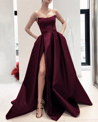 Long Satin Bridesmaid Dresses Strapless Split