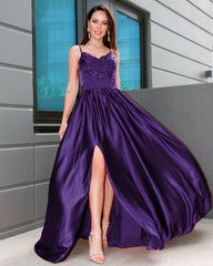 Olive Green Prom Dresses Appliques V Neck Split